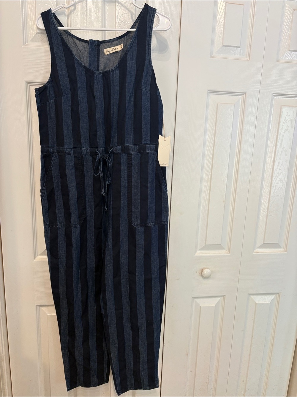 Unpublished Sleeveless Navy Striped Jumpsuit 707